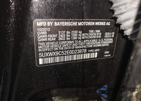 2014 BMW X3 xDrive28I из США, поврежденный, VIN 5UXWX9C52E0D23878